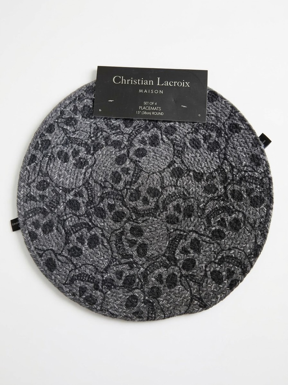 Christian Lacroix Maison Skull 15" Round Placemats Set 4 NWT Halloween 💀Goth